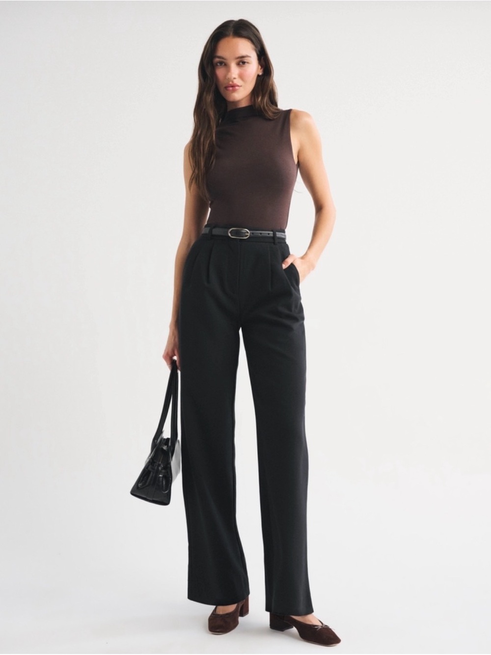 Abercrombie & Fitch Black Pleated Wide-Leg Trousers